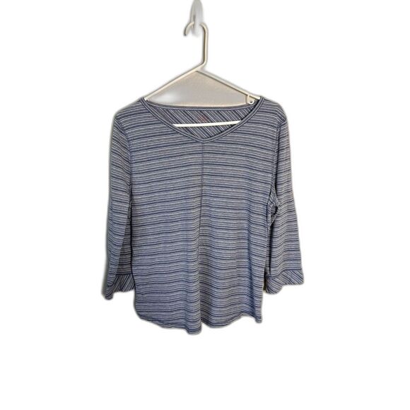 Talbots Tops - Talbots Womens XLP Petite Blue White Striped 3/4 Sleeve V-Neck Top Nautical Prep
